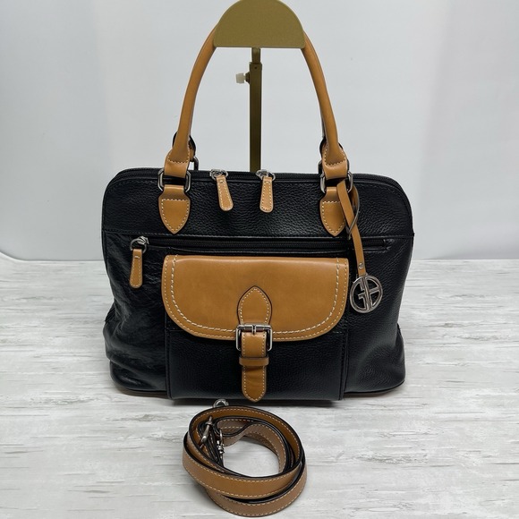 Giani Bernini Black Pebble Leather Satchel Bag Purse Crossbody Everyday Casual - Picture 6 of 11